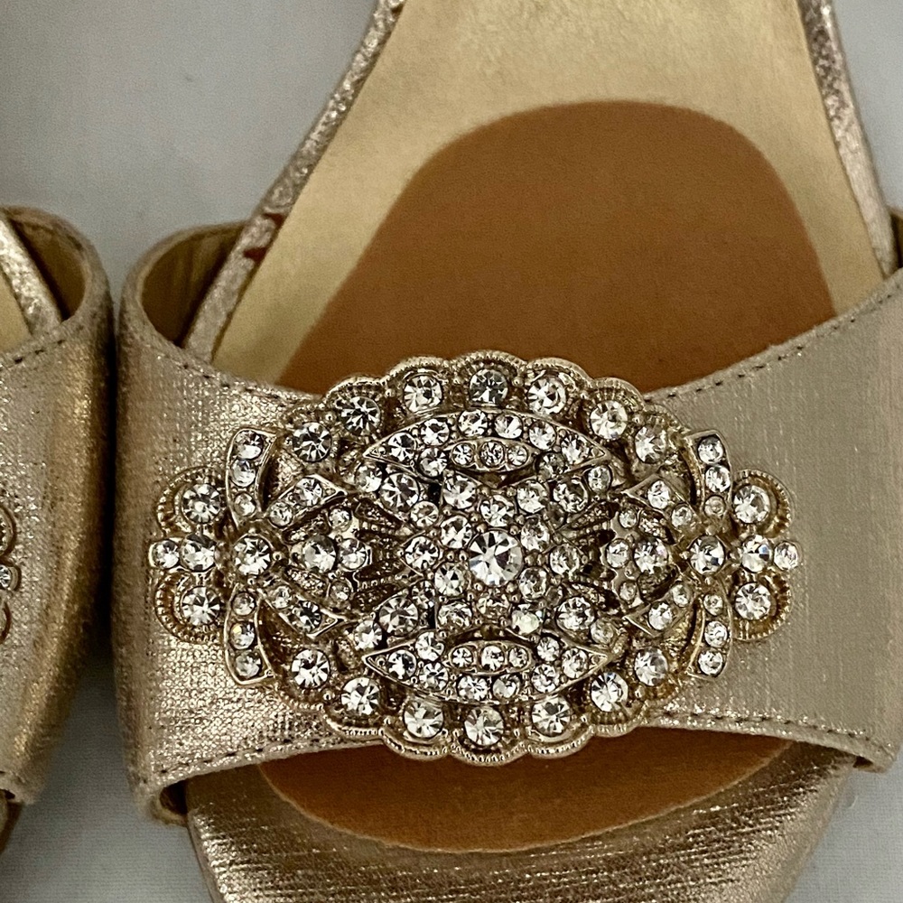 Gold Pumps gold Rose jewels chunky heels ankle strap Mischa Prom Wedding - Picture 4 of 16